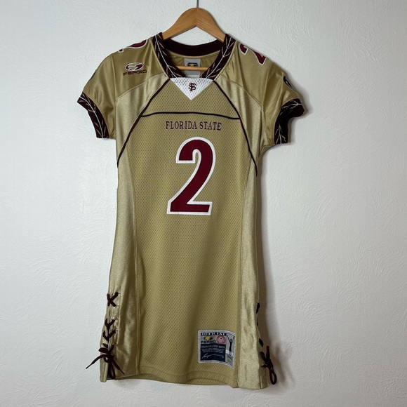 VTG Florida State Jersey Dress Fergo Sports NOLES #2 Gold Fitted Lace Up Size M - Picture 1 of 16